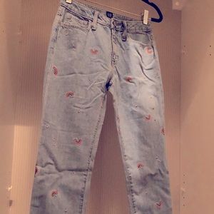 New with some tags Gap girls jeans (12) with embroidered rainbows and hearts